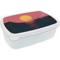 MuchoWow Broodtrommel Wit - Lunchbox Zon - Geel - Bergen - Water - Brooddoos 18x12x6 cm - Brood lunch box - Broodtrommels voor kinderen en volwassenen