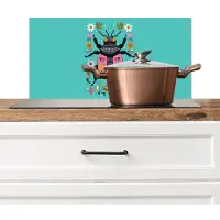 KitchenYeah Spatscherm keuken 60x30 cm - Kookplaat achterwand Kever - Bloemmotieven - Turquoise - Bladeren - Muurbeschermer - Spatwand fornuis - Hoogwaardig aluminium