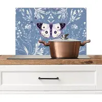 KitchenYeah Spatscherm keuken 70x50 cm - Kookplaat achterwand Vlinder - Bloemtakken - Lichtblauw - Muurbeschermer - Spatwand fornuis - Hoogwaardig aluminium