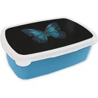 MuchoWow Broodtrommel Blauw - Lunchbox Vlinder - Blauw - Contrast - Brooddoos 18x12x6 cm - Brood lunch box - Broodtrommels voor kinderen en volwassenen