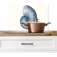 KitchenYeah Spatscherm keuken 60x40 cm - Kookplaat achterwand Blauw - Schelp - Spiraal - Muurbeschermer - Spatwand fornuis - Hoogwaardig aluminium