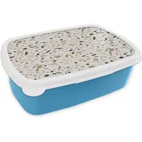 MuchoWow Broodtrommel Blauw - Lunchbox Terrazzo - Patroon - Staal - Brooddoos 18x12x6 cm - Brood lunch box - Broodtrommels voor kinderen en volwassenen