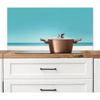 KitchenYeah Spatscherm keuken 100x50 cm - Kookplaat achterwand Strand - Blauwe lucht - Geel - Parasol - Muurbeschermer - Spatwand fornuis - Hoogwaardig aluminium