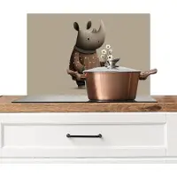 KitchenYeah Spatscherm keuken 70x50 cm - Kookplaat achterwand Neushoorn - Witte bloemen - Lief - Muurbeschermer - Spatwand fornuis - Hoogwaardig aluminium