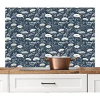 KitchenYeah Spatscherm keuken 120x80 cm - Kookplaat achterwand Nautisch - Chic - Bloemen - Wit - Blauw - Muurbeschermer - Spatwand fornuis - Hoogwaardig aluminium
