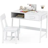 Costway Bureau voor kinderen met stoel, kinderbureauset van hout, jeugdbureau met lade en plank, schoolbureau voor kinderen vanaf 3 jaar, 85 x 46 x 70 cm (wit)