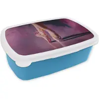 MuchoWow Broodtrommel Blauw - Lunchbox Spitzen - Paars - Contrast - Brooddoos 18x12x6 cm - Brood lunch box - Broodtrommels voor kinderen en volwassenen