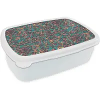 MuchoWow Broodtrommel Wit - Lunchbox Spat - Abstract - Waterverf - Oranje - Groen - Brooddoos 18x12x6 cm - Brood lunch box - Broodtrommels voor kinderen en volwassenen