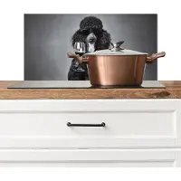 KitchenYeah Spatscherm keuken 60x30 cm - Kookplaat achterwand Hond - Krullen - Zonnebril - Wijn - Muurbeschermer - Spatwand fornuis - Hoogwaardig aluminium