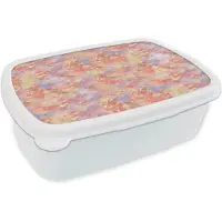 MuchoWow Broodtrommel Wit - Lunchbox Vloeiend - Olie - Verf - Texturen - Multi - Zacht - Brooddoos 18x12x6 cm - Brood lunch box - Broodtrommels voor kinderen en volwassenen