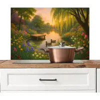 KitchenYeah Spatscherm keuken 80x55 cm - Kookplaat achterwand Eenden - Vijver - Bloemen - Muurbeschermer - Spatwand fornuis - Hoogwaardig aluminium