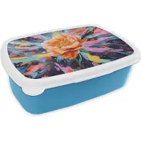 MuchoWow Broodtrommel Blauw - Lunchbox Bloemexplosie - Felle spatten - Dynamisch - Brooddoos 18x12x6 cm - Brood lunch box - Broodtrommels voor kinderen en volwassenen