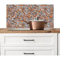 KitchenYeah Spatscherm keuken 80x40 cm - Kookplaat achterwand Spat - Abstract - Waterverf - Oranje - Blauw - Muurbeschermer - Spatwand fornuis - Hoogwaardig aluminium