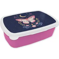 MuchoWow Broodtrommel Roze - Lunchbox Vlinder - Maan - Bloemen - Sterrenhemel - Brooddoos 18x12x6 cm - Brood lunch box - Broodtrommels voor kinderen en volwassenen