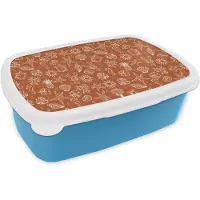 MuchoWow Broodtrommel Blauw - Lunchbox Nostalgisch - Kust - Zee - Zeepaardje - Kreeft - Bruin - Brooddoos 18x12x6 cm - Brood lunch box - Broodtrommels voor kinderen en volwassenen