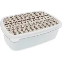 MuchoWow Broodtrommel Wit - Lunchbox Nostalgisch - Kust - Zee - Palmbladeren - Zeeschelp - Oranje - Bruin - Brooddoos 18x12x6 cm - Brood lunch box - Broodtrommels voor kinderen en volwassenen