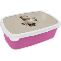 MuchoWow Broodtrommel Roze - Lunchbox Tijger - Blauwe bloemen - Rustig - Brooddoos 18x12x6 cm - Brood lunch box - Broodtrommels voor kinderen en volwassenen