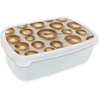 MuchoWow Broodtrommel Wit - Lunchbox Symmetrisch - Goud - Brons - Balans - Brooddoos 18x12x6 cm - Brood lunch box - Broodtrommels voor kinderen en volwassenen