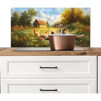 KitchenYeah Spatscherm keuken 80x40 cm - Kookplaat achterwand Kippen - Landelijke rust - Natuur - Muurbeschermer - Spatwand fornuis - Hoogwaardig aluminium