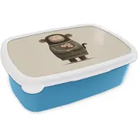 MuchoWow Broodtrommel Blauw - Lunchbox Aap - Roze bloemen - Speels - Brooddoos 18x12x6 cm - Brood lunch box - Broodtrommels voor kinderen en volwassenen