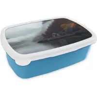 MuchoWow Broodtrommel Blauw - Lunchbox Huis - Rood - Bergen - Water - Brooddoos 18x12x6 cm - Brood lunch box - Broodtrommels voor kinderen en volwassenen