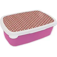 MuchoWow Broodtrommel Roze - Lunchbox Nautisch - Chic - ornament - Rood - Wit - Brooddoos 18x12x6 cm - Brood lunch box - Broodtrommels voor kinderen en volwassenen