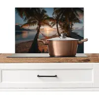 KitchenYeah Spatscherm keuken 60x40 cm - Kookplaat achterwand Palmbomen - Hangmat - Strand - Zonsondergang - Muurbeschermer - Spatwand fornuis - Hoogwaardig aluminium
