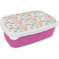 MuchoWow Broodtrommel Roze - Lunchbox Italiaans - Zee - Sfeer - Citroen - Vis - Multi - Brooddoos 18x12x6 cm - Brood lunch box - Broodtrommels voor kinderen en volwassenen