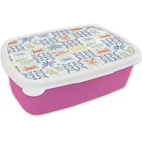 MuchoWow Broodtrommel Roze - Lunchbox Italiaans - Zee - Sfeer - Palmboom - Mozaïek - Multi - Brooddoos 18x12x6 cm - Brood lunch box - Broodtrommels voor kinderen en volwassenen