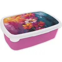 MuchoWow Broodtrommel Roze - Lunchbox Felle bloemen - Dynamisch - Levendig - Brooddoos 18x12x6 cm - Brood lunch box - Broodtrommels voor kinderen en volwassenen