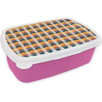 MuchoWow Broodtrommel Roze - Lunchbox Retro - Disco - Golven - Multi - Brooddoos 18x12x6 cm - Brood lunch box - Broodtrommels voor kinderen en volwassenen