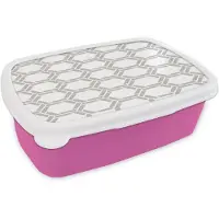 MuchoWow Broodtrommel Roze - Lunchbox Grafisch - Patroon - Modern - Hexagon - Geometrisch - Brooddoos 18x12x6 cm - Brood lunch box - Broodtrommels voor kinderen en volwassenen