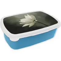 MuchoWow Broodtrommel Blauw - Lunchbox Wit - Lotus - Donker - Bloem - Brooddoos 18x12x6 cm - Brood lunch box - Broodtrommels voor kinderen en volwassenen