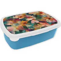 MuchoWow Broodtrommel Blauw - Lunchbox Harmonieus - Abstracte bloemen - Warme tinten - Brooddoos 18x12x6 cm - Brood lunch box - Broodtrommels voor kinderen en volwassenen