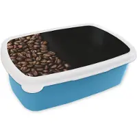 MuchoWow Broodtrommel Blauw - Lunchbox Koffiebonen - Zwart - Eenvoudig - Brooddoos 18x12x6 cm - Brood lunch box - Broodtrommels voor kinderen en volwassenen