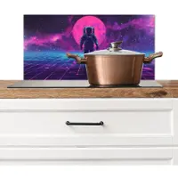 KitchenYeah Spatscherm keuken 70x30 cm - Kookplaat achterwand Astronaut - Maan - Roze - Sterrennevels - Muurbeschermer - Spatwand fornuis - Hoogwaardig aluminium