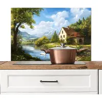 KitchenYeah Spatscherm keuken 90x60 cm - Kookplaat achterwand Zwaan - Bomen - Rust - Muurbeschermer - Spatwand fornuis - Hoogwaardig aluminium
