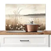 KitchenYeah Spatscherm keuken 90x60 cm - Kookplaat achterwand Meer - Water - Natuur - Beige - Muurbeschermer - Spatwand fornuis - Hoogwaardig aluminium