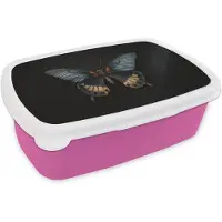 MuchoWow Broodtrommel Roze - Lunchbox Vlinder - Metaalachtig - Geometrisch patroon - Brooddoos 18x12x6 cm - Brood lunch box - Broodtrommels voor kinderen en volwassenen