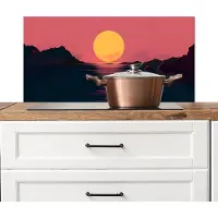 KitchenYeah Spatscherm keuken 90x45 cm - Kookplaat achterwand Zon - Geel - Bergen - Water - Muurbeschermer - Spatwand fornuis - Hoogwaardig aluminium
