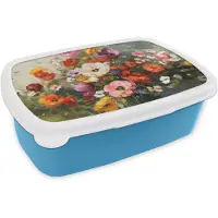 MuchoWow Broodtrommel Blauw - Lunchbox Vrolijk boeket - Dynamisch - Subtiele kleurspatten - Brooddoos 18x12x6 cm - Brood lunch box - Broodtrommels voor kinderen en volwassenen