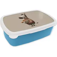 MuchoWow Broodtrommel Blauw - Lunchbox Zebra - Zonnebloemen - Warm - Brooddoos 18x12x6 cm - Brood lunch box - Broodtrommels voor kinderen en volwassenen