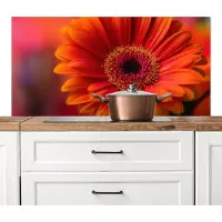 KitchenYeah Spatscherm keuken 120x60 cm - Kookplaat achterwand Oranje - Gerbera - Intens - Muurbeschermer - Spatwand fornuis - Hoogwaardig aluminium