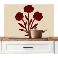 KitchenYeah Spatscherm keuken 100x65 cm - Kookplaat achterwand Bloemen - Bladeren - Rood - Minimalistisch - Muurbeschermer - Spatwand fornuis - Hoogwaardig aluminium