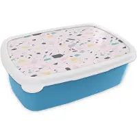 MuchoWow Broodtrommel Blauw - Lunchbox Terrazzo - Patroon - Zacht - Snoep - Brooddoos 18x12x6 cm - Brood lunch box - Broodtrommels voor kinderen en volwassenen