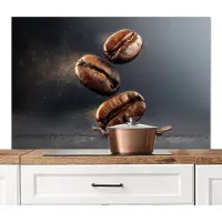 KitchenYeah Spatscherm keuken 120x80 cm - Kookplaat achterwand Koffiebonen - Zwevend - Grijs - Muurbeschermer - Spatwand fornuis - Hoogwaardig aluminium