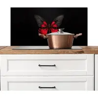KitchenYeah Spatscherm keuken 90x45 cm - Kookplaat achterwand Vlinder - Rood - Contrast - Muurbeschermer - Spatwand fornuis - Hoogwaardig aluminium