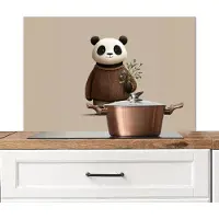 KitchenYeah Spatscherm keuken 80x55 cm - Kookplaat achterwand Panda - Blauwe bloemen - Zachtheid - Muurbeschermer - Spatwand fornuis - Hoogwaardig aluminium