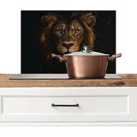 KitchenYeah Spatscherm keuken 70x50 cm - Kookplaat achterwand Leeuw - Goud - Druppels - Muurbeschermer - Spatwand fornuis - Hoogwaardig aluminium