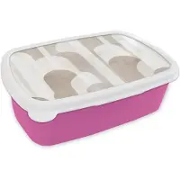 MuchoWow Broodtrommel Roze - Lunchbox Abstracte bogen - Modern - Beige - Brooddoos 18x12x6 cm - Brood lunch box - Broodtrommels voor kinderen en volwassenen